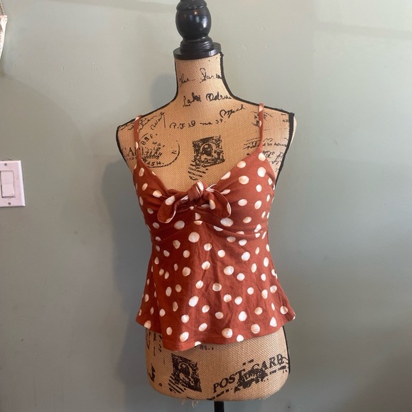 Forever 21 Womens Polka Dot Bow Front Summer‎ Cami Crop Top Rust Brown Small - Picture 1 of 6